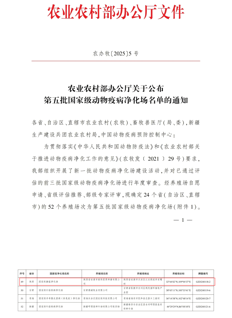 喜訊！陜西省安康市秦陽晨原種豬有限公司獲 陜西省首家國家級豬瘟凈化場